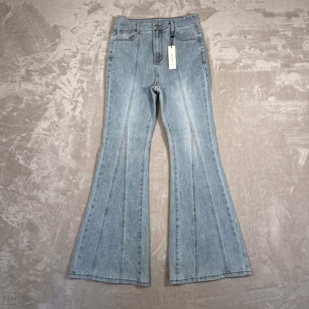 NEW Commense Women's Jeans Flare Leg Denim Boho Light Wash M Blue